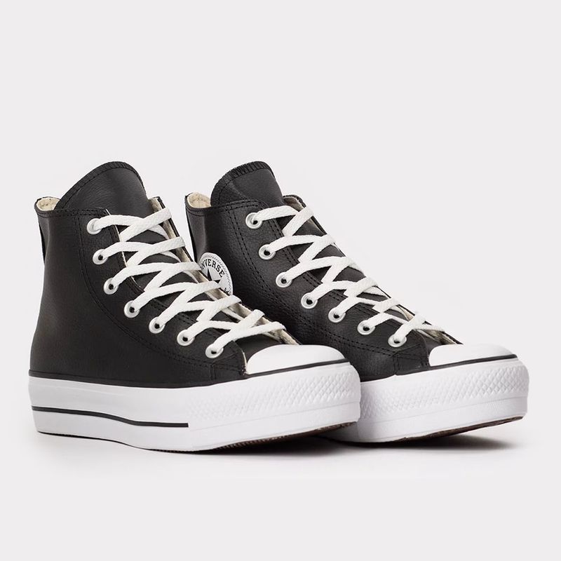 Converse All Star Plataforma Preto Couro